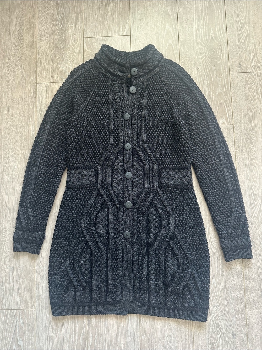 Inis Crafts Cardigan Sweater 100% Merino Wool Longline Button Front Ireland Sz M